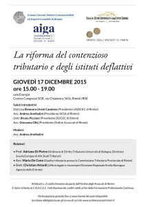 Locandina contenzioso tributario e istituti deflattivi: convegno Rimini 17-12-2015 - UGDCEC - AIGA